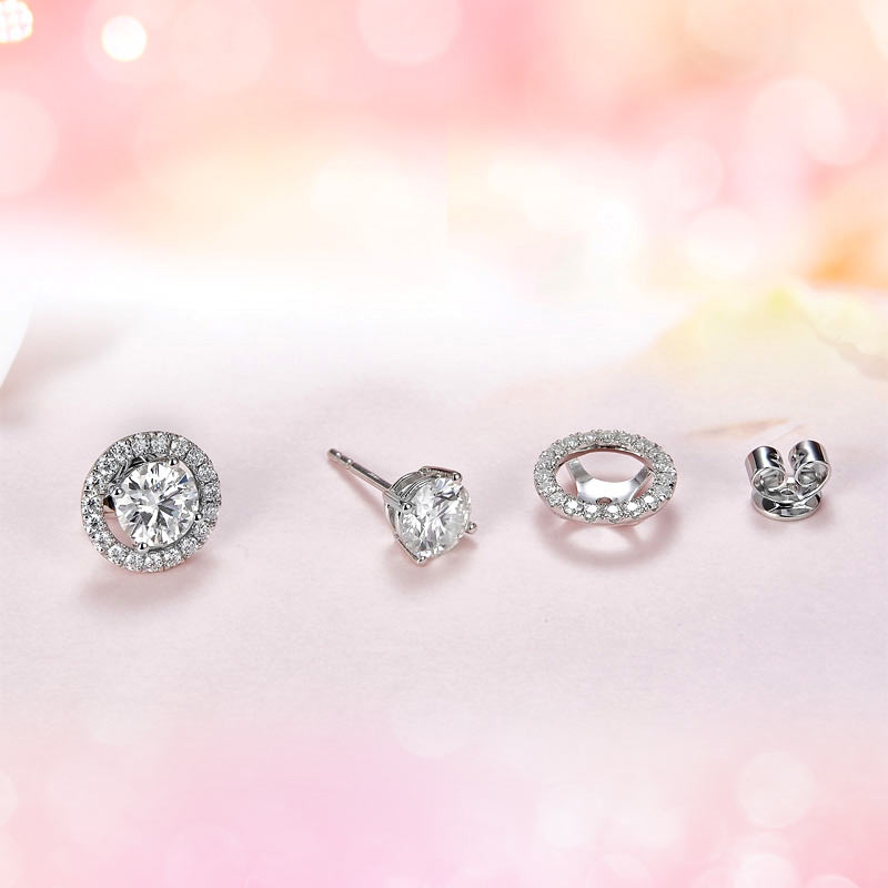 1 Carat Moissanite Diamond 4 Claws Stud Earrings 925 Sterling Silver MFE8187-4