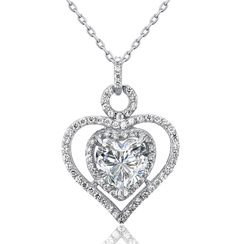 3 Carat Created Diamond 925 Sterling Silver Heart Pendant Necklace XFN8010-0
