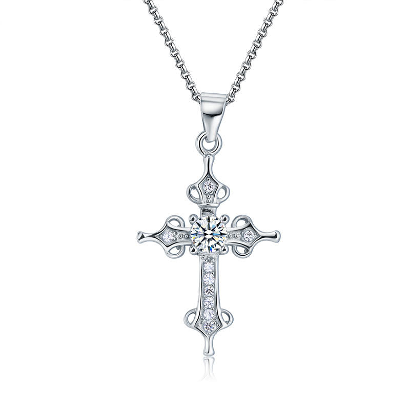925 Sterling Silver Cross Pendant Necklace Round Cut Created Diamond Jewelry XFN8027-0
