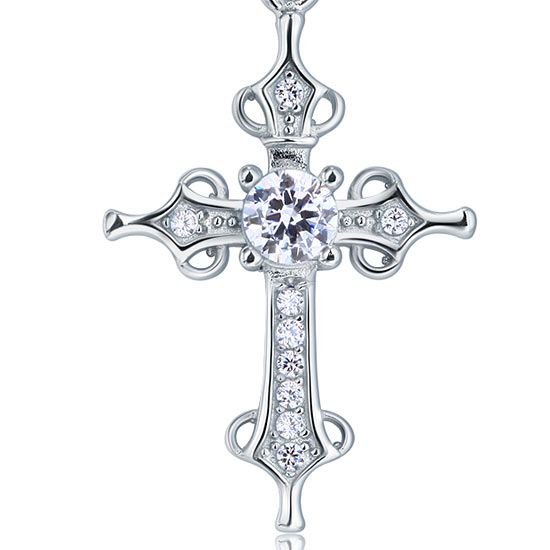 925 Sterling Silver Cross Pendant Necklace Round Cut Created Diamond Jewelry XFN8027-3