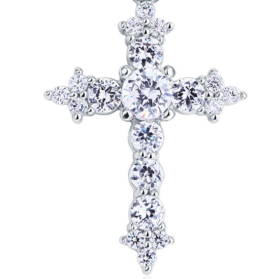 Round Cut Created  Diamond 925 Sterling Silver Cross Pendant Necklace XFN8028-3