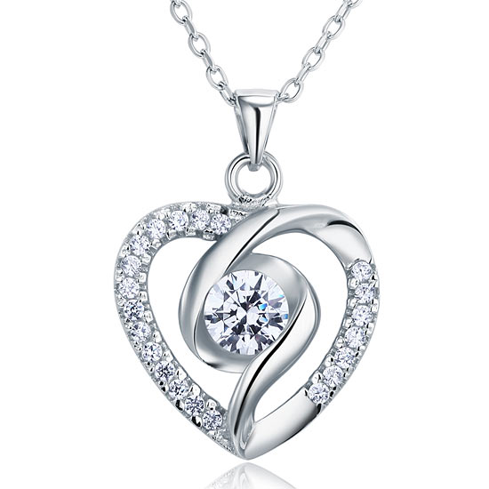 Created Diamond Heart 925 Sterling Silver Pendant Necklace XFN8032-0