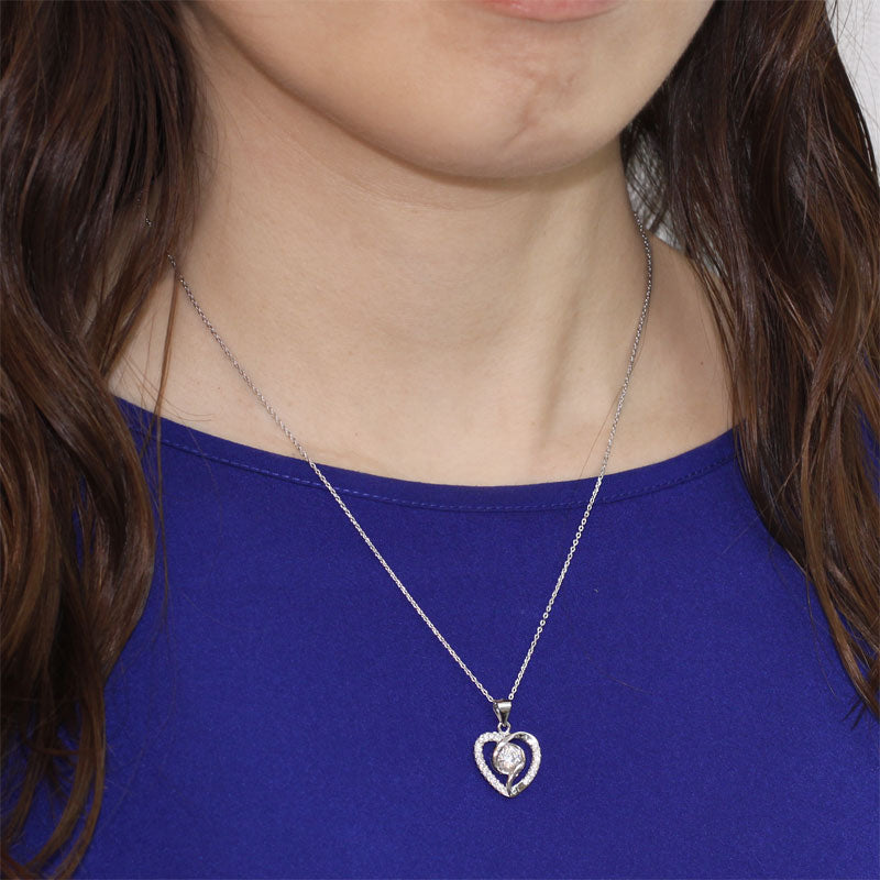 Created Diamond Heart 925 Sterling Silver Pendant Necklace XFN8032-4