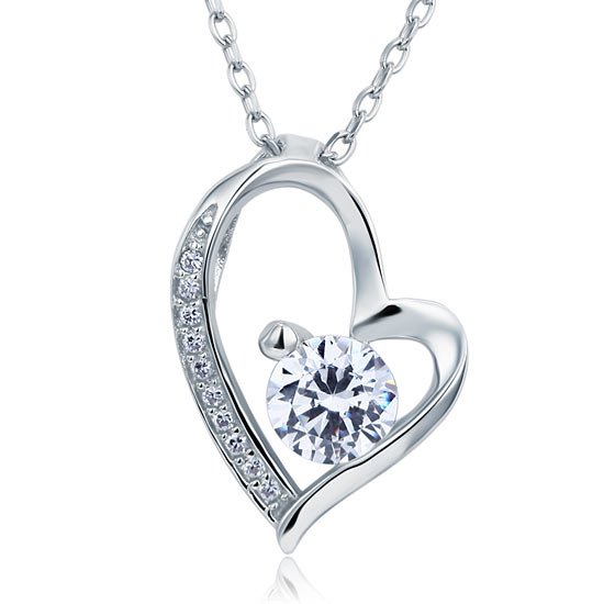 1 Carat Created Diamond Heart 925 Sterling Silver Pendant Necklace XFN8033-0