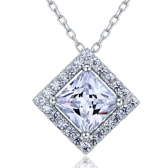 1.5 Carat Princess Cut Created Diamond 925 Sterling Silver Pendant Necklace XFN8036-0