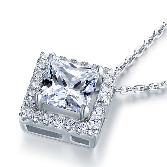 1.5 Carat Princess Cut Created Diamond 925 Sterling Silver Pendant Necklace XFN8036-2
