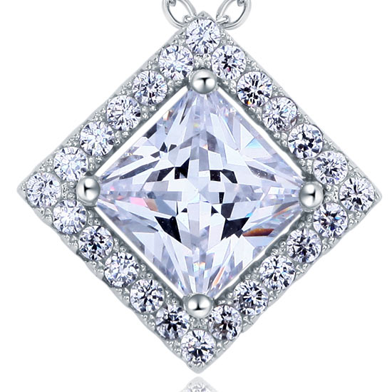 1.5 Carat Princess Cut Created Diamond 925 Sterling Silver Pendant Necklace XFN8036-3