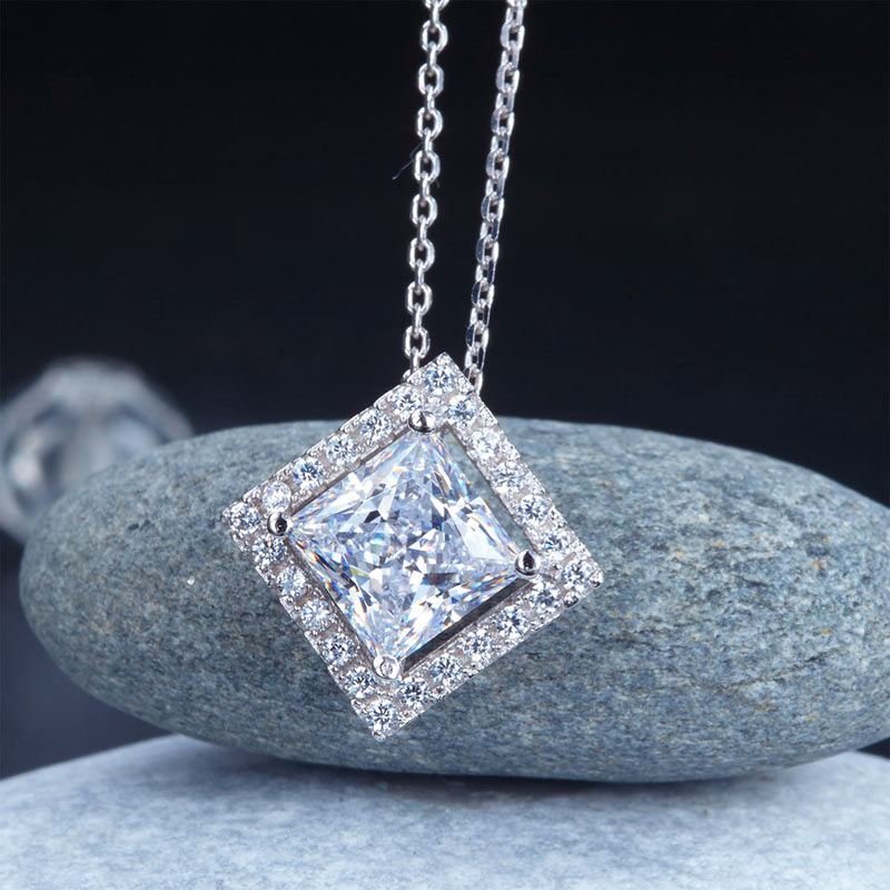 1.5 Carat Princess Cut Created Diamond 925 Sterling Silver Pendant Necklace XFN8036-4