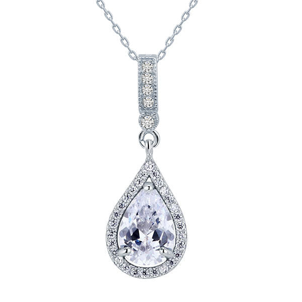 925 Sterling Silver Fashion Bridesmaid Pendant Necklace Bridal Wedding Tear Drop XFN8040-0