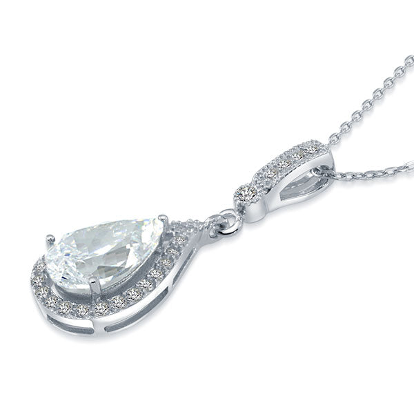 925 Sterling Silver Fashion Bridesmaid Pendant Necklace Bridal Wedding Tear Drop XFN8040-1