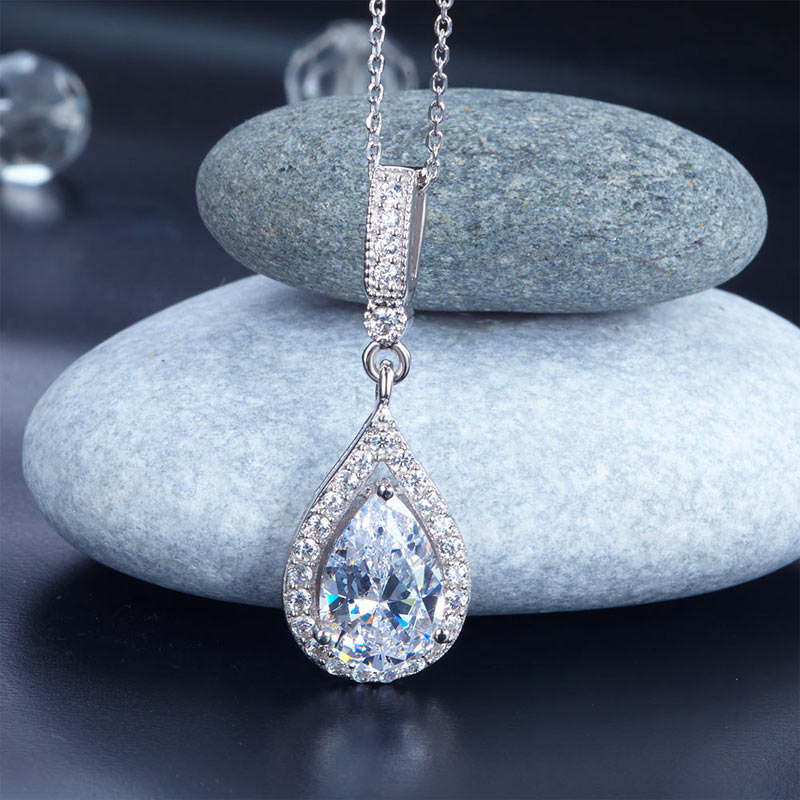 925 Sterling Silver Fashion Bridesmaid Pendant Necklace Bridal Wedding Tear Drop XFN8040-3