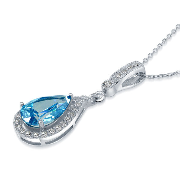 925 Sterling Silver Fashion Bridesmaid Blue Pendant Necklace Bridal Wedding Tear Drop XFN8042-2