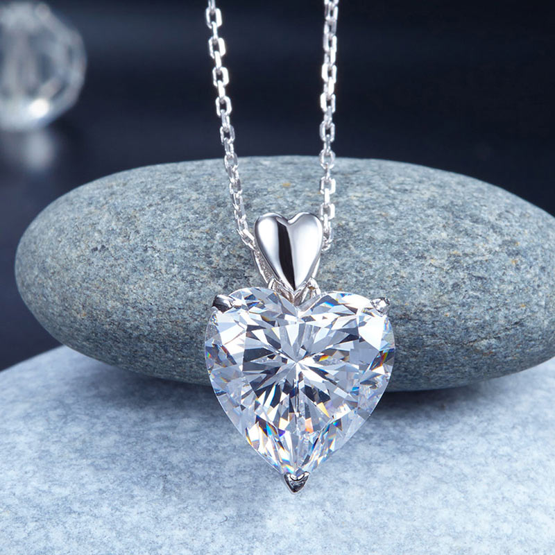 Heart Created Diamond Pendant Necklace 925 Sterling Silver Bridesmaid Wedding Jewelry XFN8043-3