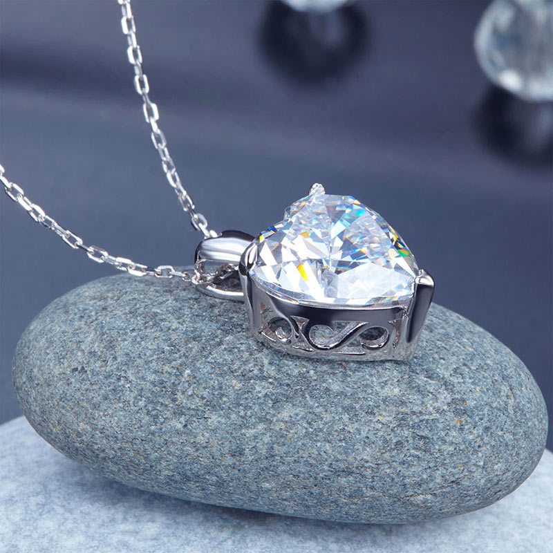 Heart Created Diamond Pendant Necklace 925 Sterling Silver Bridesmaid Wedding Jewelry XFN8043-4