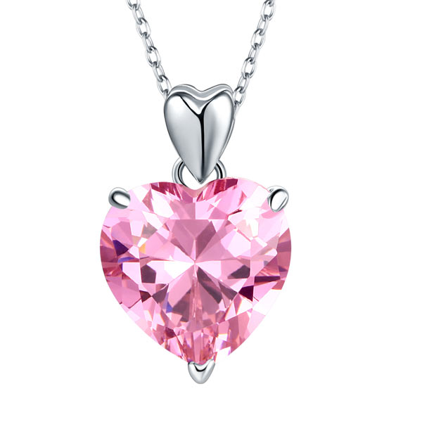 925 Sterling Silver Bridesmaid Heart Pendant Necklace 5 Carat Pink Bridal Jewelry XFN8044-0