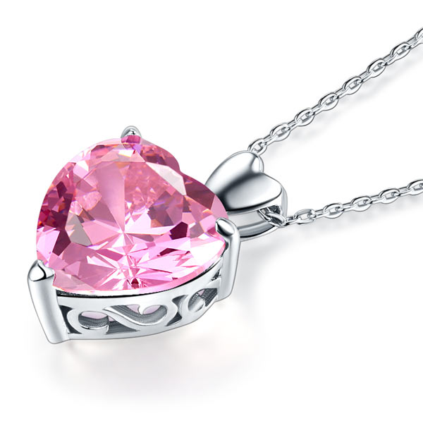 925 Sterling Silver Bridesmaid Heart Pendant Necklace 5 Carat Pink Bridal Jewelry XFN8044-1
