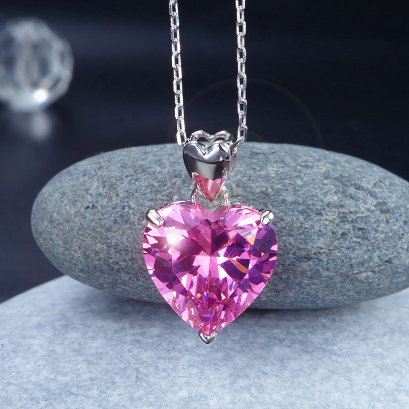 925 Sterling Silver Bridesmaid Heart Pendant Necklace 5 Carat Pink Bridal Jewelry XFN8044-2