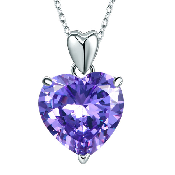 925 Sterling Silver Heart Pendant Necklace 5 Carat Purple Bridal Jewelry XFN8045-0