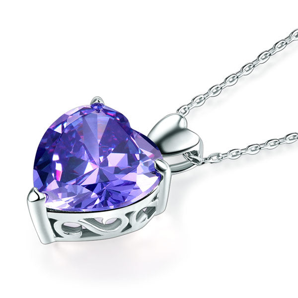 925 Sterling Silver Heart Pendant Necklace 5 Carat Purple Bridal Jewelry XFN8045-1