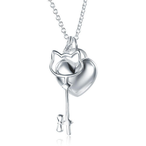 Kids Girl Heart Key Pendant Necklace 925 Sterling Silver Children Jewelry XFN8062-0