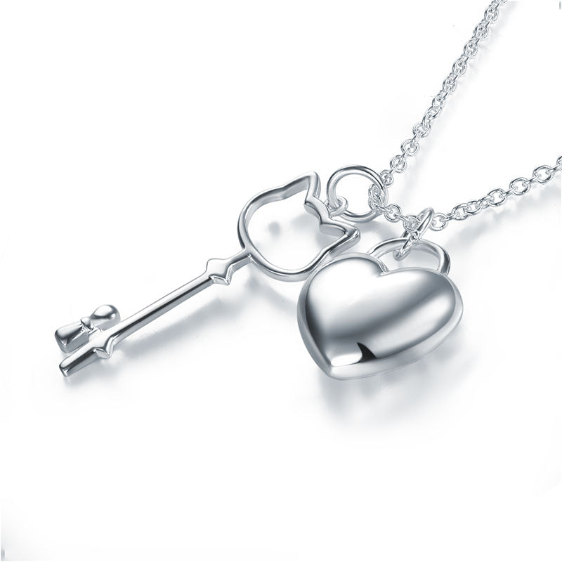 Kids Girl Heart Key Pendant Necklace 925 Sterling Silver Children Jewelry XFN8062-1
