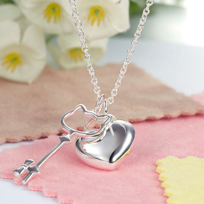 Kids Girl Heart Key Pendant Necklace 925 Sterling Silver Children Jewelry XFN8062-2