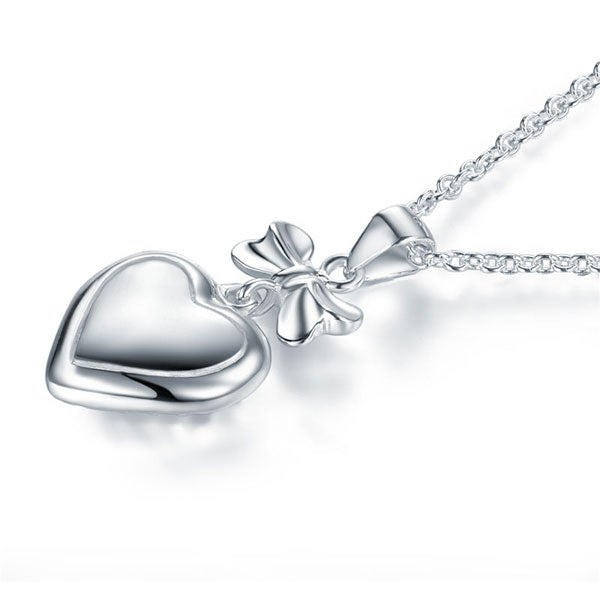 Kids Girl Ribbon Heart Pendant Necklace 925 Sterling Silver Children Jewelry XFN8064-1