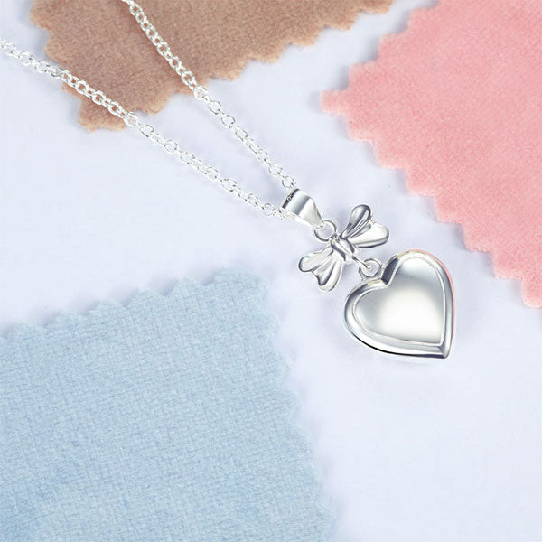 Kids Girl Ribbon Heart Pendant Necklace 925 Sterling Silver Children Jewelry XFN8064-4