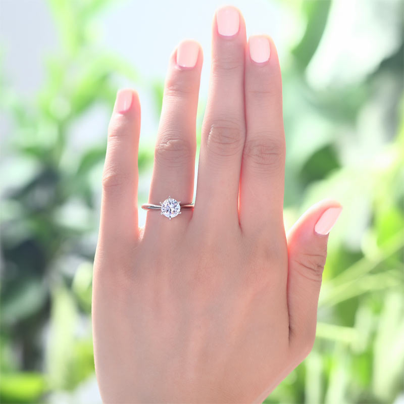 6 Claws Created Diamond Engagement Ring 925 Sterling Silver Classic XFR8002-1