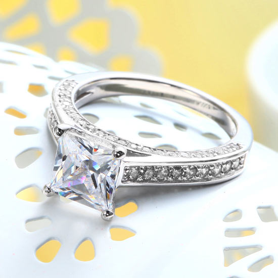 1.5 Carat Princess Cut Created Diamond 925 Sterling Silver Wedding Engagement Ring XFR8009-4