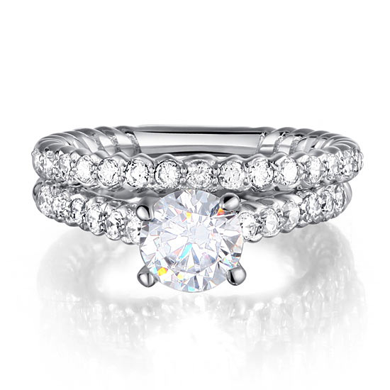 Created Diamond 925 Sterling Silver 2-Pcs Wedding Engagement Ring Set XFR8010-2