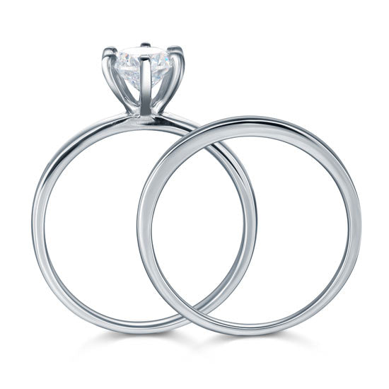 Sterling 925 Silver 1.25 Carat Created Diamond 2-Pc Ring Set 6 Claws XFR8031-3