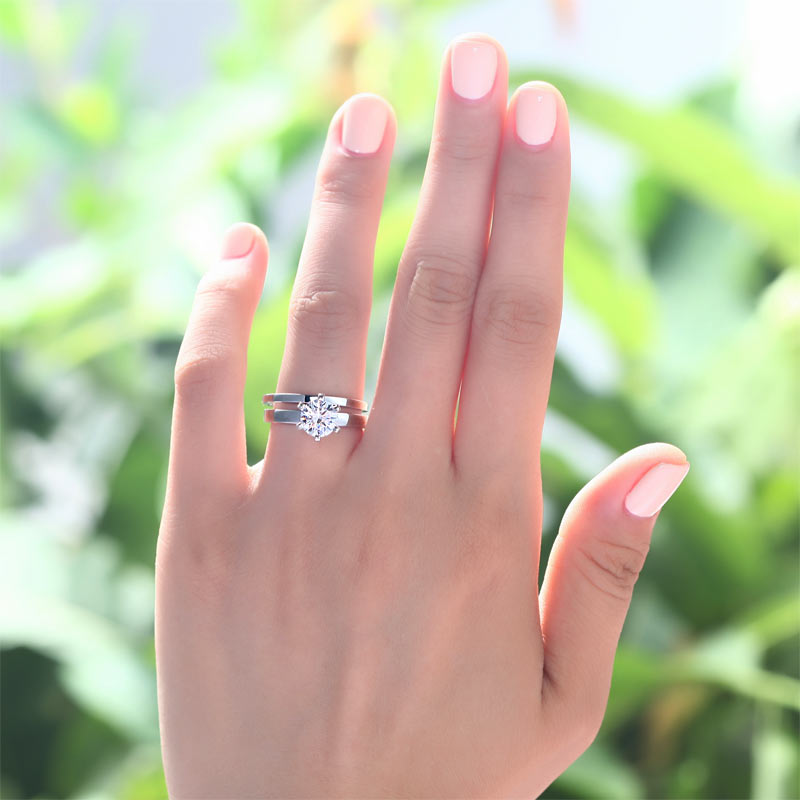 Sterling 925 Silver 1.25 Carat Created Diamond 2-Pc Ring Set 6 Claws XFR8031-4