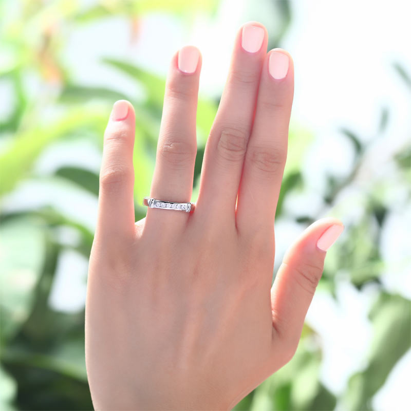 Channel Set Created Diamond Solid Sterling 925 Silver Wedding Ring XFR8044-1