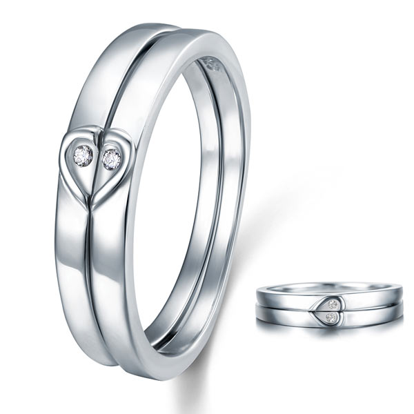Heart Created Diamond 2-Pc Solid Sterling 925 Silver Wedding Ring Set XFR8048-0