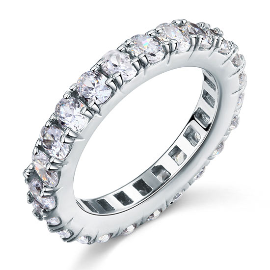 Oval Cut Eternity Solid Sterling 925 Silver Created Diamond Ring XFR8059-3