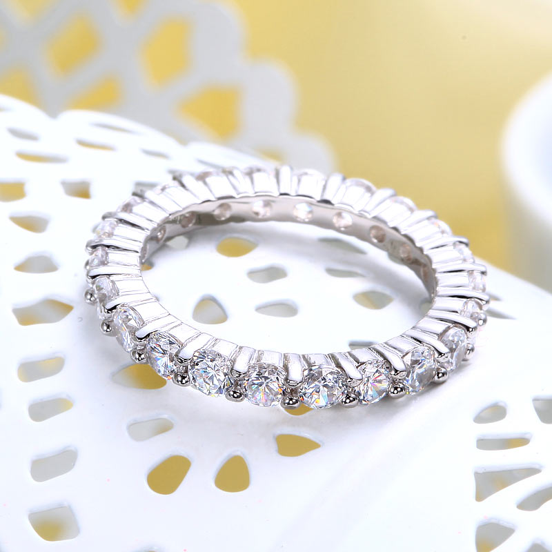 Solid 925 Sterling Silver Wedding Band Eternity Stacking Ring Jewelry Round Cut XFR8061-2