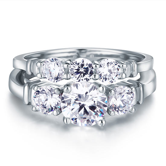 Created Diamond 2-Pc Solid Sterling 925 Silver Ring Set XFR8066-2