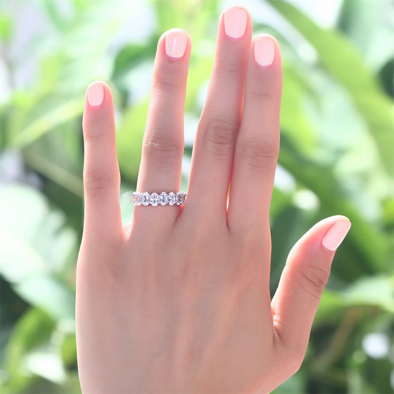 Oval Cut Eternity Solid Sterling 925 Silver Wedding Ring Band Jewelry XFR8069-1