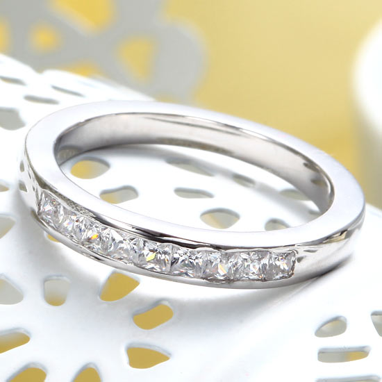 Channel Set Princess Cut Solid Sterling 925 Silver Ring XFR8071-2