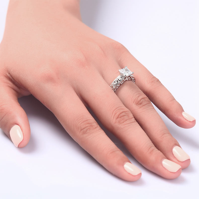 Vintage Style 1 Carat Created Diamond Solid 925 Sterling Silver Wedding Engagement Ring XFR8076-1