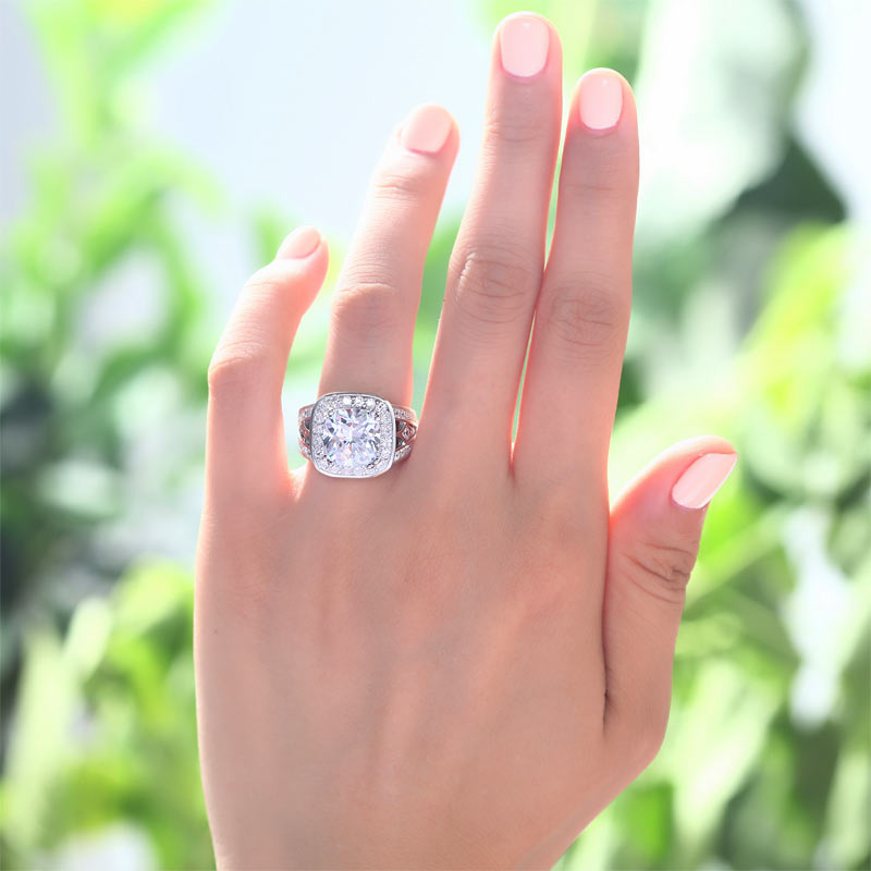 Art Deco Vintage Style 4 Carat Cushion Created Diamond Solid 925 Sterling Silver Wedding Engagement Ring XFR8091-1