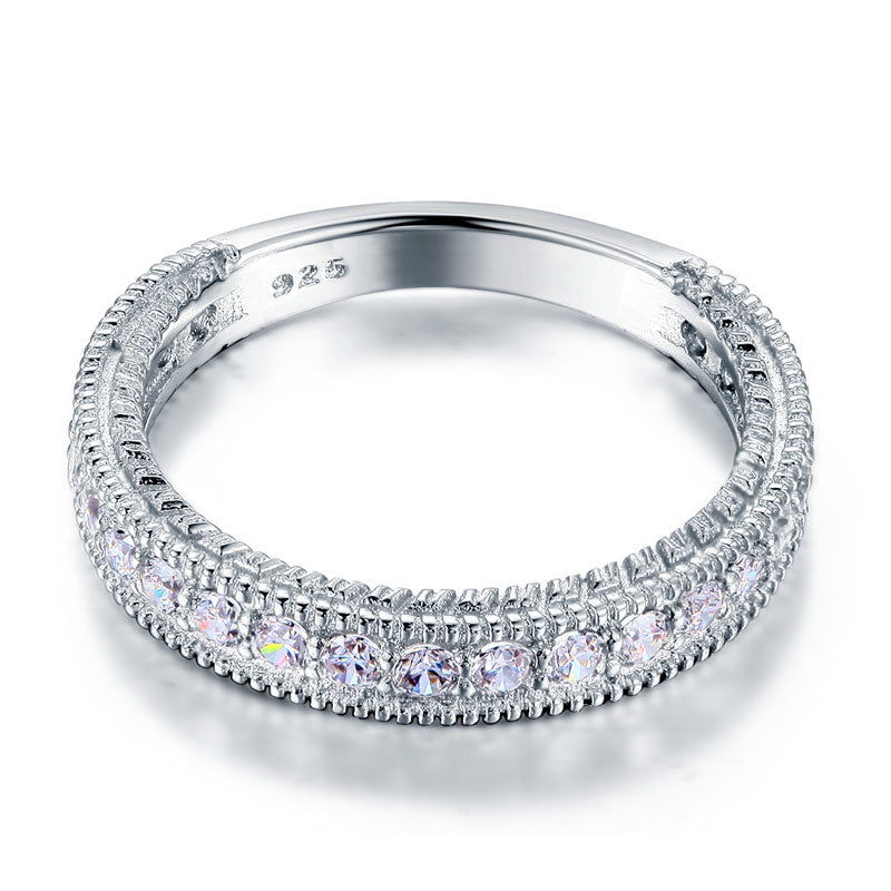 Vintage Style Art Deco Created Diamond Solid Sterling 925 Silver Band Wedding Eternity Ring XFR8099-2