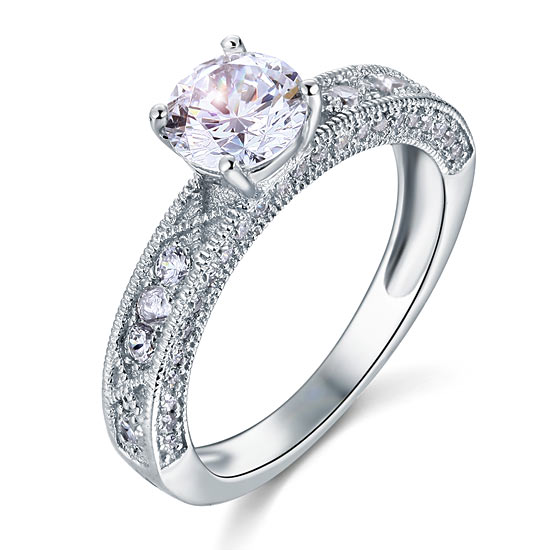 Vintage Style 1.25 Carat Created Diamond Solid 925 Sterling Silver Bridal Wedding Engagement Ring Jewelry XFR8110-3