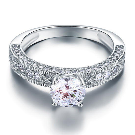 Vintage Style 1.25 Carat Created Diamond Solid 925 Sterling Silver Bridal Wedding Engagement Ring Jewelry XFR8110-2