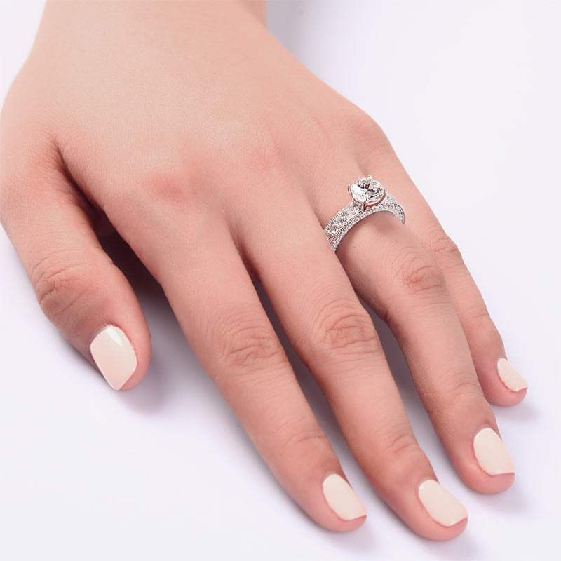 Vintage Style 1.25 Carat Created Diamond Solid 925 Sterling Silver Bridal Wedding Engagement Ring Jewelry XFR8110-4