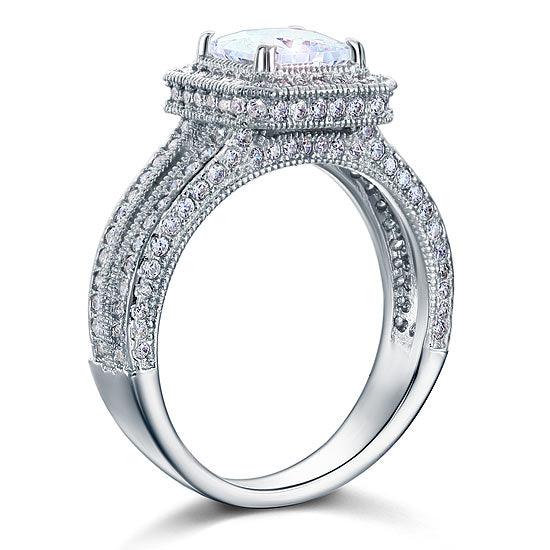 Vintage Style 1.5 Carat Created Diamond Solid 925 Sterling Silver Bridal Wedding Engagement Ring  XFR8111-3