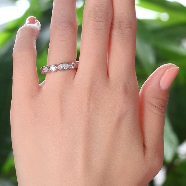 Marquise Solid 925 Sterling Silver Ring Eternity Band Wedding Jewelry XFR8140-3