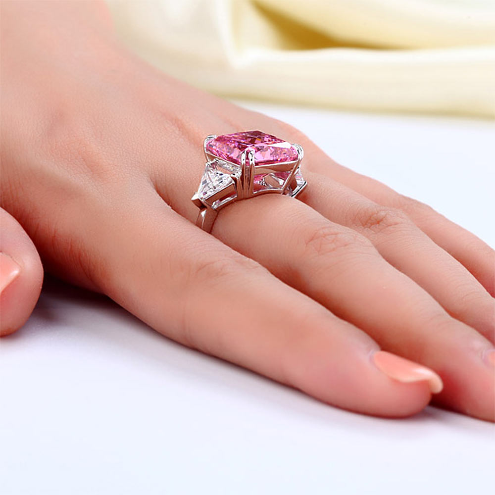 925 Sterling Silver Three-Stone Luxury Ring 8 Carat Fancy Pink Created Diamond XFR8156-4