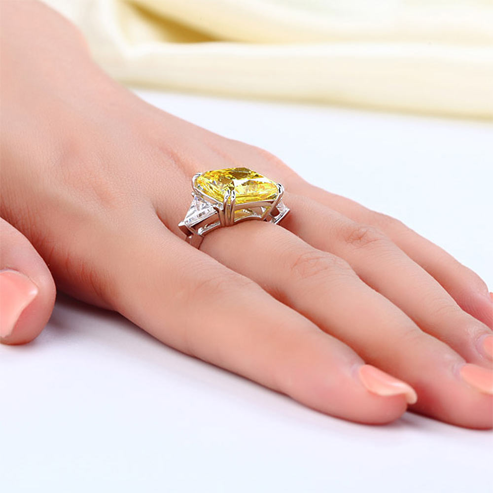 Solid 925 Sterling Silver Three-Stone Luxury Ring 8 Carat Yellow Canary Created Diamond XFR8157-3
